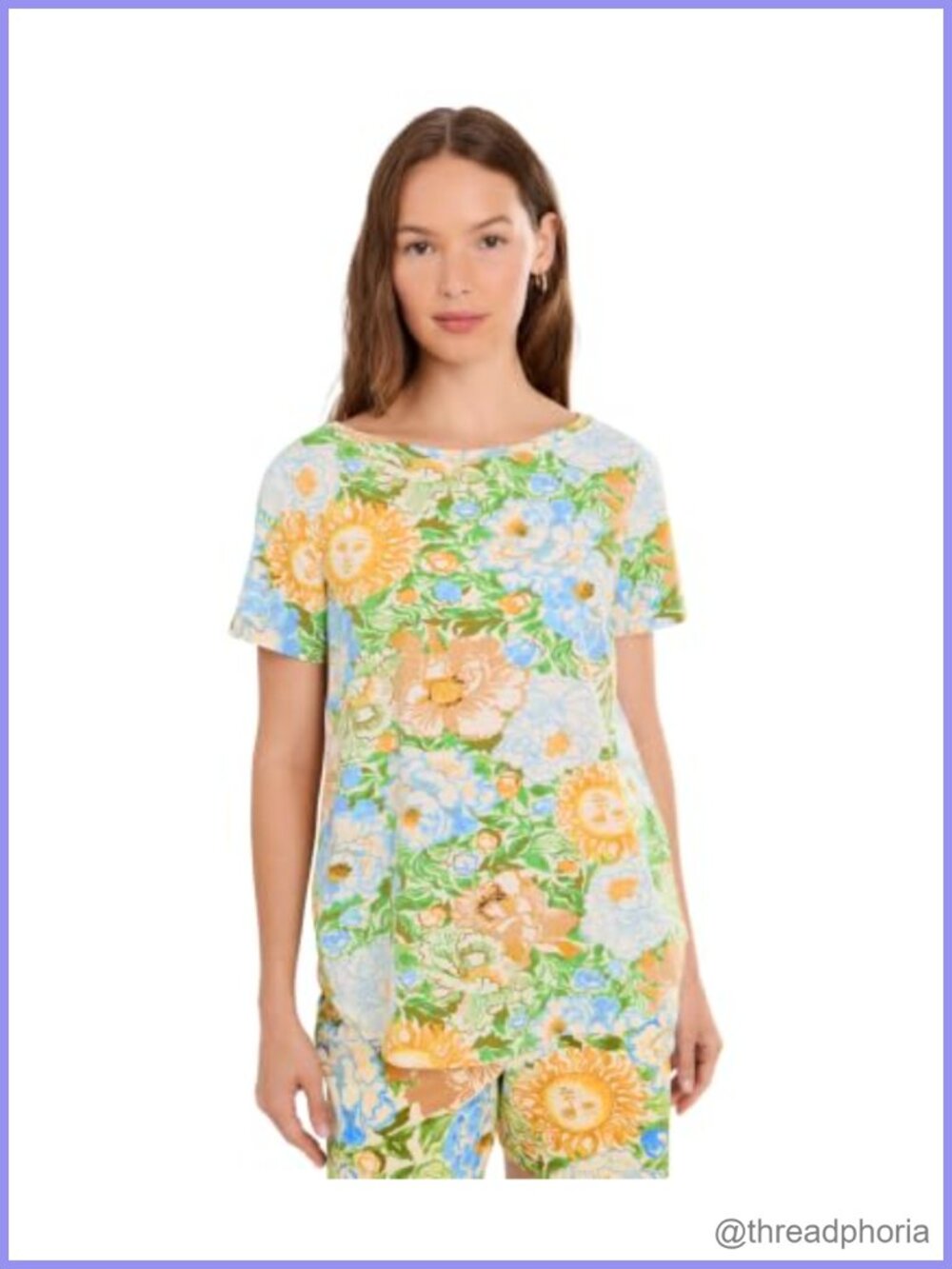 Lilly Pulitzer Key West Top Easy Fit Short Sleeve Pullover Boat Neck Floral